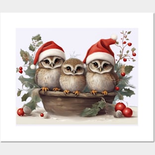 Cute Christmas Owls Trio: A Whimsical Branch of Festive Delight!" Posters and Art